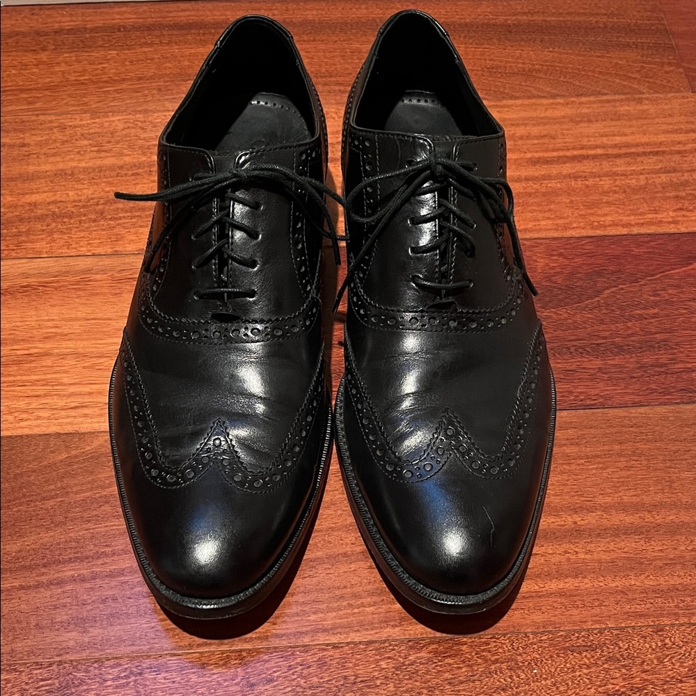 Cole Haan Leather Wing Tip Oxford Black Dress Shoe Size 12 Medium - Picture 2 of 11